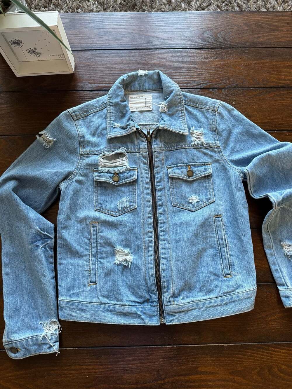 Life In Progress Women's XS Denim Jacket Blue Distressed Full Zip ...,